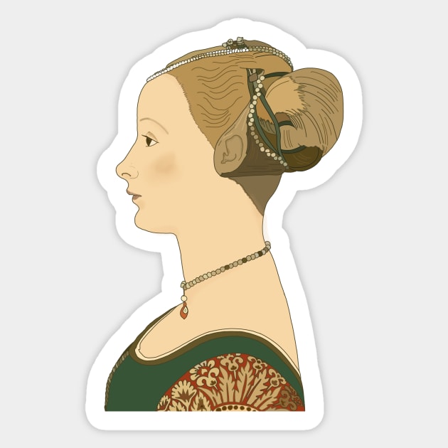 Inspired by Piero del Pollaiuolo’s Portrait of a Young Woman Sticker by IdinDesignShop